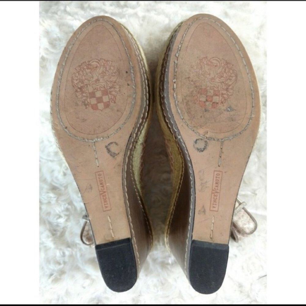 Vince Camuto Estera Leather Snakeskin Print Slingback Wedge Sandals - Picture 13 of 14